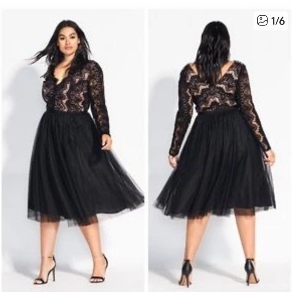 City Chic Black Lace Dress with Nude Lining- So Gorgeous!!